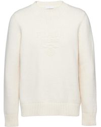 Prada - Brand-Embroidered Crewneck Wool And Cashmere-Blend Jumper - Lyst