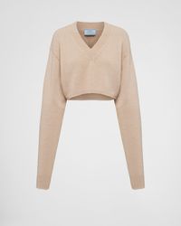 Prada - Pullover Mit V-ausschnitt Aus Wolle - Lyst