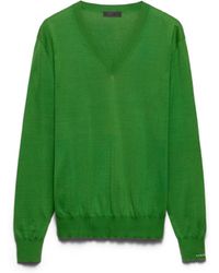 Prada - Cotton V-Neck Sweater - Lyst