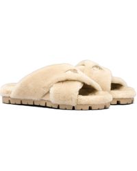 Prada - Shearling Sandals - Lyst