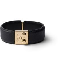 Prada - Metal And Saffiano Leather Bracelet - Lyst