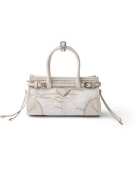 Prada - Borsa A Mano Bonnie Small Lino Stampato E Pelle, Donna - Lyst