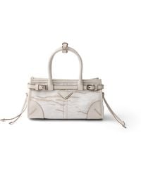 Prada - Bonnie Small Printed Linen And Leather Handbag - Lyst