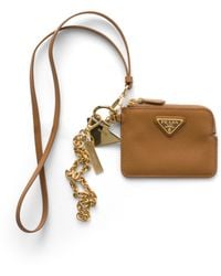 Prada - Saffiano Leather Card Holder With Shoulder Strap - Lyst
