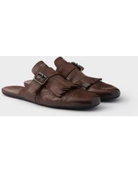 Prada - Shuffle Antiqued Leather Mules With Buckled Strap And Fringe - Lyst