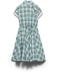 Prada - Embroidered Checked Cotton Dress, Natural - Lyst