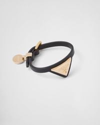 Prada - Saffiano Leather And Metal Bracelet - Lyst