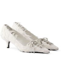 Prada - Feather-Embellished Satin Pumps - Lyst
