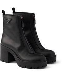 Prada - Leather Ankle Boots With Zipper - Lyst