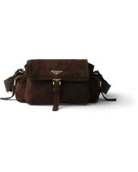 Prada - Explore Medium Suede Shoulder Bag With Flap, Dark - Lyst