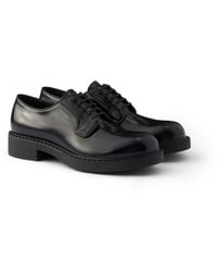 Prada - Chocolate Brushed Leather Derby Shoes - Lyst