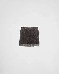 Prada - Miniskirt With Metal Chain Fringe - Lyst