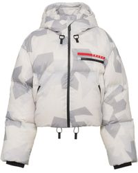 Prada - Cropped Camouflage Print Nylon Puffer Jacket - Lyst