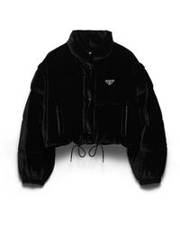 Prada - Chaqueta Corta Convertible De Plumón Y Terciopelo, Mujer, Talla - Lyst