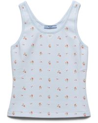Prada - Bouquet Print Ribbed Knit Tank Top, Sky - Lyst