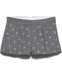 Prada - Embroidered Wool Pinstripe Shorts - Lyst