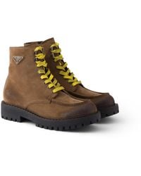 Prada - Aged Suede Lace-Up Ankle Boots, Size 5 - Lyst
