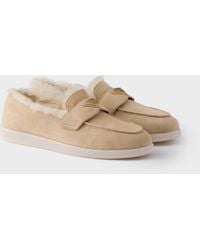Prada - Suede Shearling Mules - Lyst