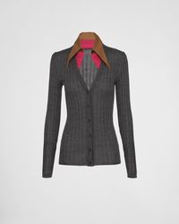 Prada - Cashmere And Silk Cardigan With Collar - Lyst