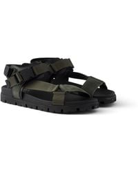 Prada - Suede And Woven Tape Sporty Sandal, Selva - Lyst
