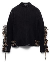Prada - Wool Crew-Neck Sweater With Fringe And Studs - Lyst