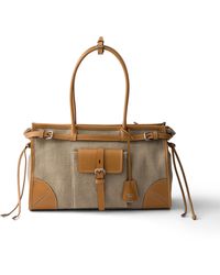 Prada - Bonnie Linen And Leather Tote Bag - Lyst