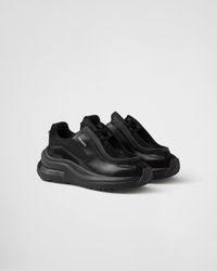 Prada - Brushed Leather, Bike Fabric, And Suede Sneakers - Lyst