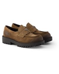 Prada - Aged Suede Loafers, Size 5 - Lyst