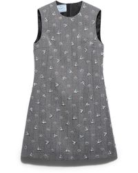 Prada - Embroidered Pinstripe Mini-Dress - Lyst