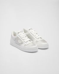 Prada - Leather Sneakers With Crystals - Lyst