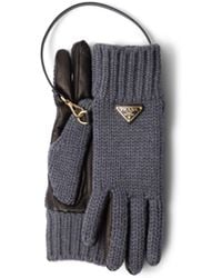 Prada - Wool And Nappa Leather Gloves, Slate - Lyst