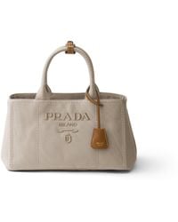 Prada - Jardinière Large Cotton Canvas Handbag, Natural - Lyst