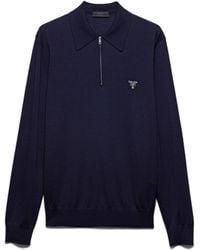 Prada - Wool Embroidered Zip Polo - Lyst