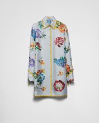 Prada - Printed Silk Twill Mini-Dress - Lyst