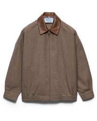 Prada - Houndstooth Wool Blouson Jacket - Lyst