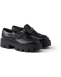 Prada - Stride Brushed Leather Loafers - Lyst