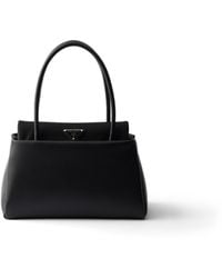 Prada - Passage Small Leather Bag With Re-Nylon Flap - Lyst