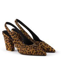 Prada - Printed Leather Slingback Pumps, Honey, Size 35 - Lyst