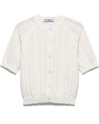 Prada - Cárdigan De Algodón Calado De Manga Corta, Mujer, Talla - Lyst