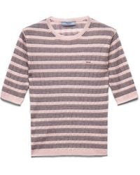 Prada - Short-Sleeved Striped Cashmere And Silk Sweater - Lyst