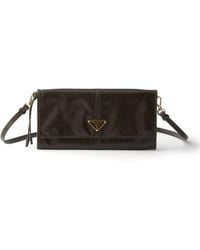 Prada - Leather Wallet With Shoulder Strap - Lyst