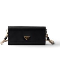 Prada - Leather Wallet With Shoulder Strap - Lyst