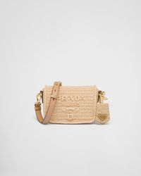 Prada - Crochet And Leather Shoulder Bag With Flap - Lyst