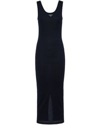 Prada - Brand-Plaque Slim-Fit Cotton Midi Dress - Lyst