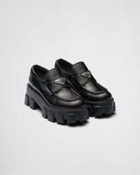 Prada - Monolith Logo-Plaque Patent-Leather Loafers - Lyst