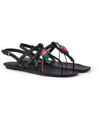 Prada - Antiqued Leather Thong Sandals With Floral Ornament - Lyst