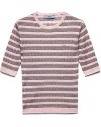 Prada - Pull À Manches Courtes Rayé En Cachemire Et Soie, Femme, Taille - Lyst