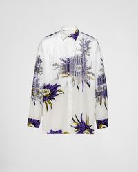 Prada - Printed Cotton Shirt With Fringe - Lyst