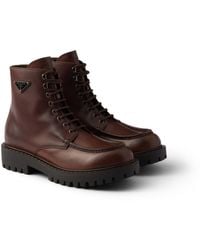 Prada - Laced Leather Booties - Lyst