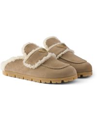 Prada - Suede And Shearling Mules - Lyst